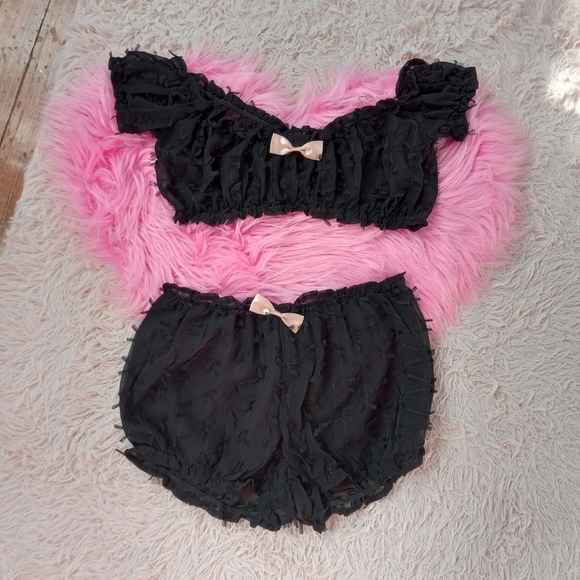 SOLD! Sheer DK off shoulder lingerie crop top & bloomers! Only tried on! - Picture 4 of 10